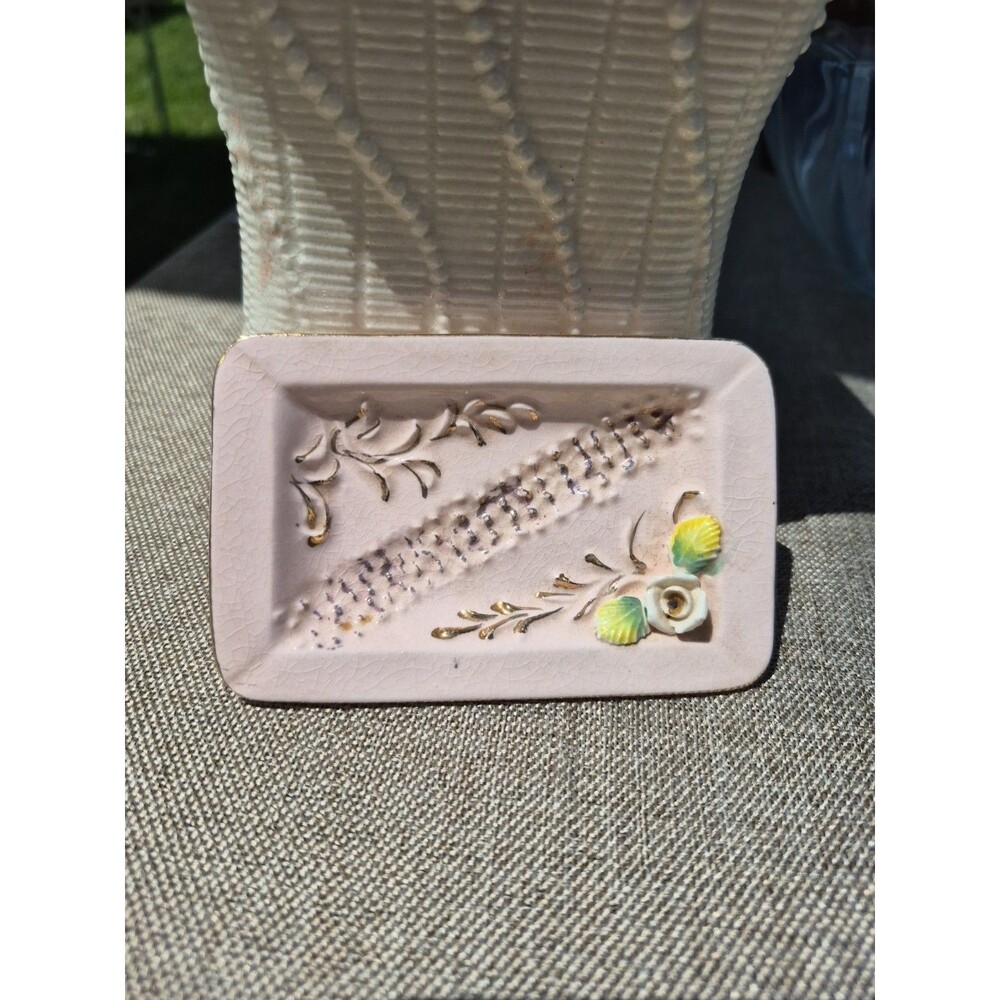 Vintage Japan Pink Ceramic Ring Dish Jewelry Holder Tray Trinket Dish Small